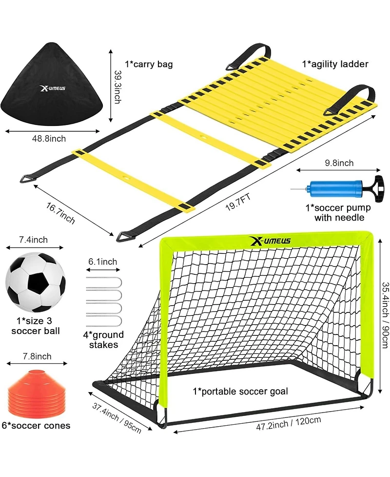 X Umeus 4'x3' Kids Pop Up Soccer Goal Set – Includes Ball, Agility Ladder & Cones for Backyard Training