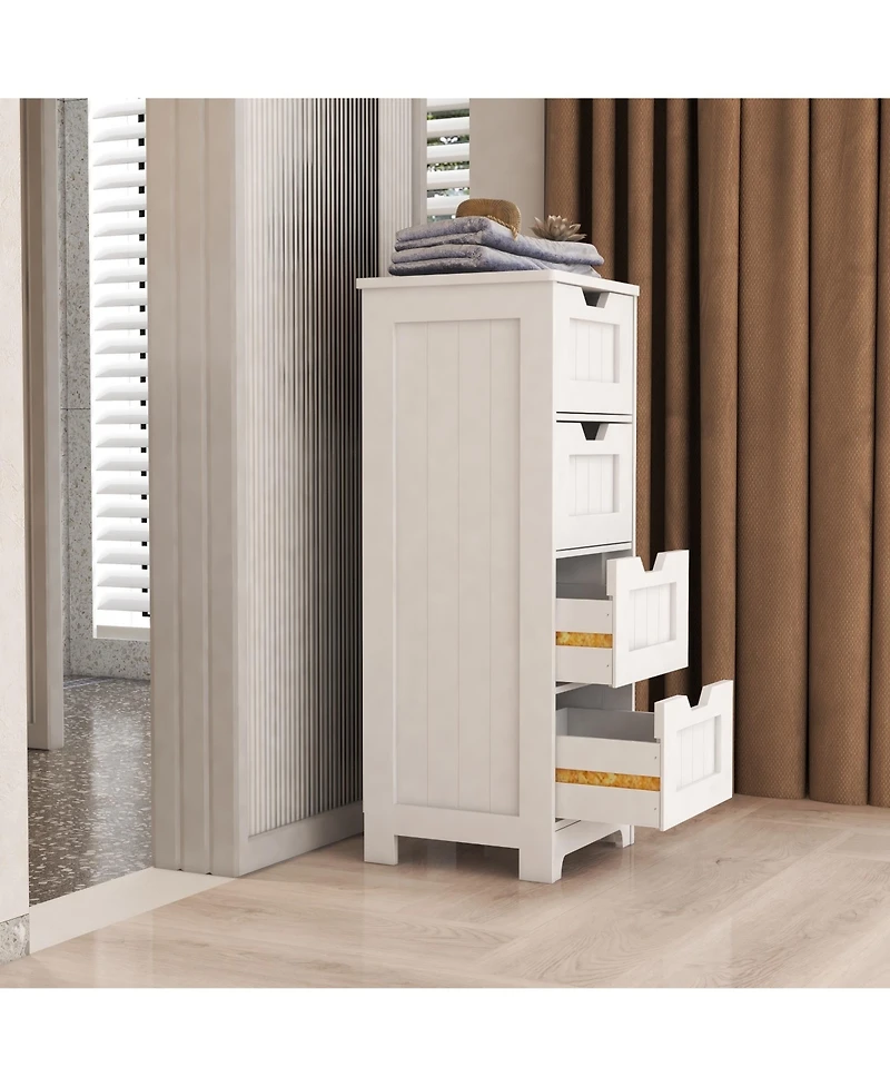 Rainsken Bathroom Floor Cabinet, Freestanding Storage Organizer with 4 Drawers for Living Room, Laundry and Entryway