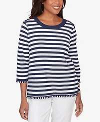 Alfred Dunner Women's Port Side Pique Stripe Button Detail Top