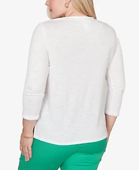 Alfred Dunner Women's Resort Living Tropical Flower Embroidered Top