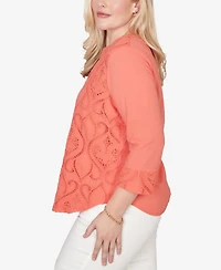 Alfred Dunner Women's Resort Living Textured Lace Scroll Henley Top