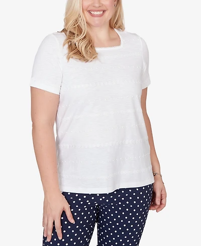 Alfred Dunner Women's Port Side Layered Dot Square Neck Top