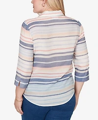 Alfred Dunner Women's Port Side Textured Stripe Button Front Top