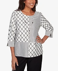 Alfred Dunner Women's Crowd Pleaser Spliced Diamond Textured Top