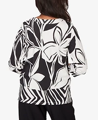 Alfred Dunner Women's Crowd Pleaser Dramatic Abstract Floral Split Neck Top