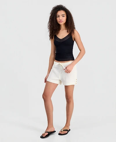 Indigo Rein Juniors' Cotton Gauze Button-Hem Shorts