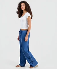 Indigo Rein Juniors' Chambray Eyelet-Hem Drawstring Pants
