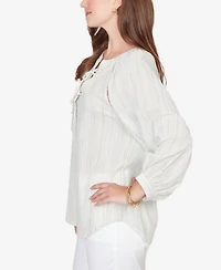 Ruby Rd. Petite Crinkle Stripe Tie Front Peasant Top