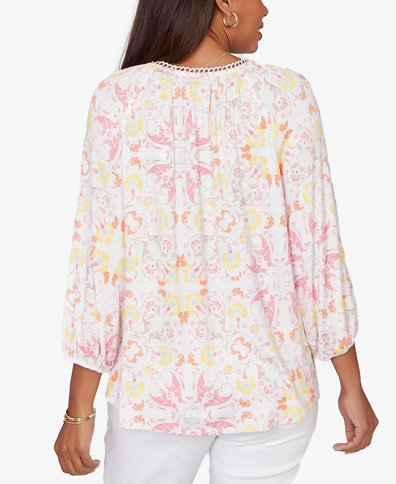 Ruby Rd. Petite Tapestry Print Drawstring Peasant Top