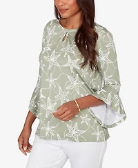 Ruby Rd. Petite Starfish Puff Print Flutter Sleeve Top