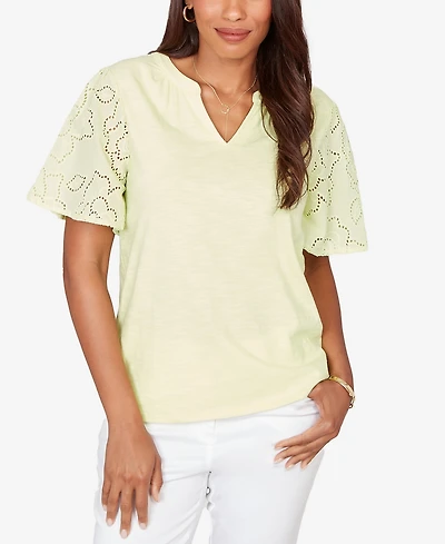 Ruby Rd. Petite Eyelet Sleeve Cotton Jersey Top
