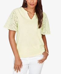 Ruby Rd. Petite Eyelet Sleeve Cotton Jersey Top