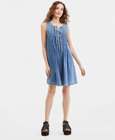 Lucky Brand Women's Cotton Pleated Denim Mini Dress