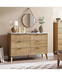 gaomon Fluted 6 Drawer Dresser, 47.2 inch Tall Chest of Drawers with Faux Marble Top, Curved Design for Living Room or Hallway