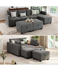 gaomon Modular Sectional Sleeper Sofa Bed with 3 Ottomans,Modular Sectionals with Storage Seats