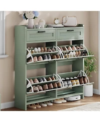 gaomon Shoe Cabinet with 4 Flip Drawers & 2 Top Drawers, Wooden Organizer Adjustable Shelf