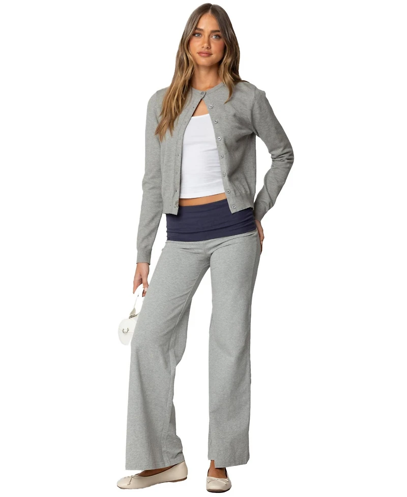 Edikted Women's Wide Leg Contrast Foldover Pants