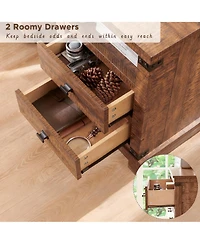 Yigii Rustic Nightstand with Charging Station & Storage