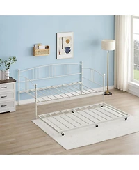 gaomon Twin Daybed with Trundle, Metal Daybed with Pullout Trundle and 6 Casters, Steel Slat Support Sofa Bed for Living Room, Bedroom, Guest Room