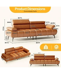 gaomon 86'' Futon Sofa Bed, 3 Seater Pu Faux Leather Futon Sleeper Couches Sofa with Adjustable Sofa Backrest and 6-position adjustable headrest