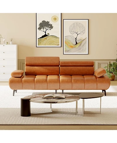 gaomon 86'' Futon Sofa Bed, 3 Seater Pu Faux Leather Futon Sleeper Couches Sofa with Adjustable Sofa Backrest and 6-position adjustable headrest