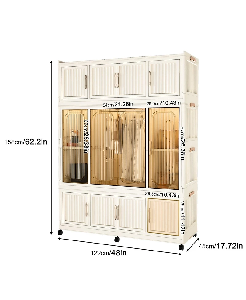 Boyel Living Portable Wardrobe Closet with 12 Magnetic Doors, 1 Hanging Rod & 6 Hangers