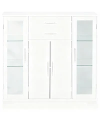 Yigii Kitchen Cabinet with Glass Doors and Drawers