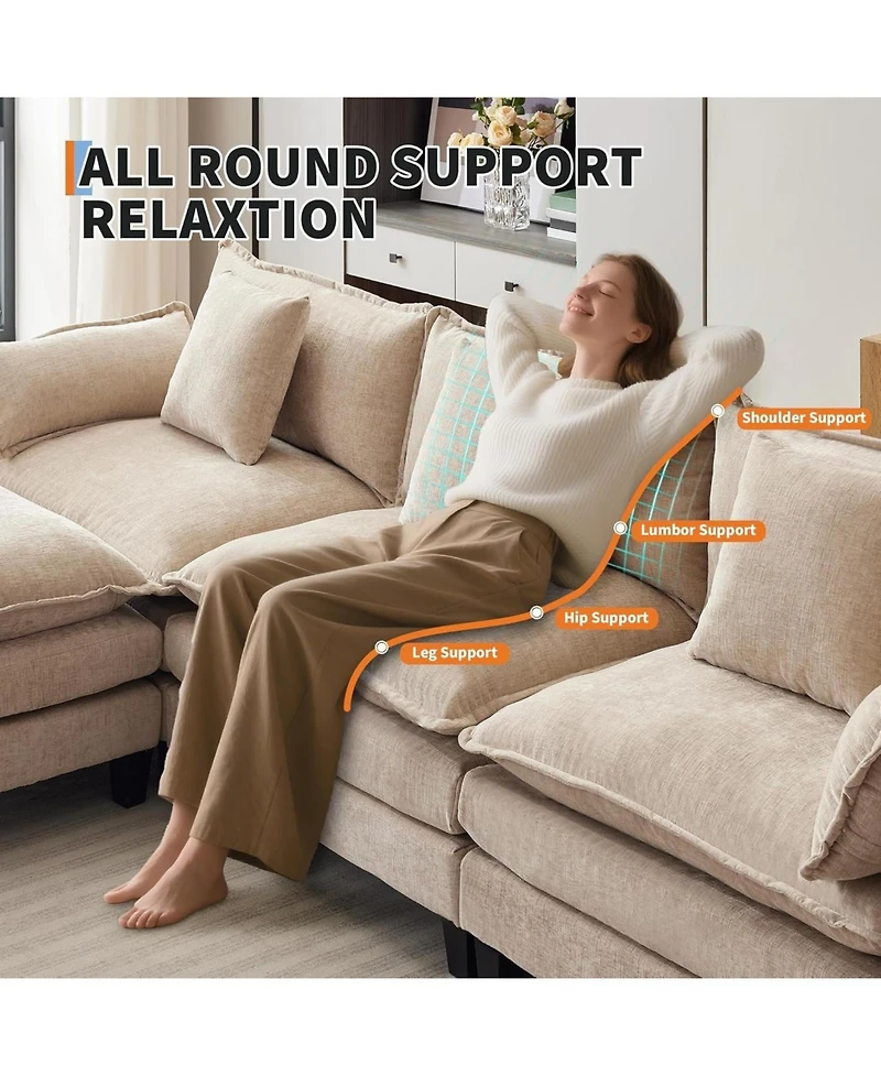 gaomon 112" Modular Sectional Sofa, U-Shape Cloud Couch/Deep Seat/Armrest/Plush Corduroy Fabric, No Assembly Required, Space-Saving