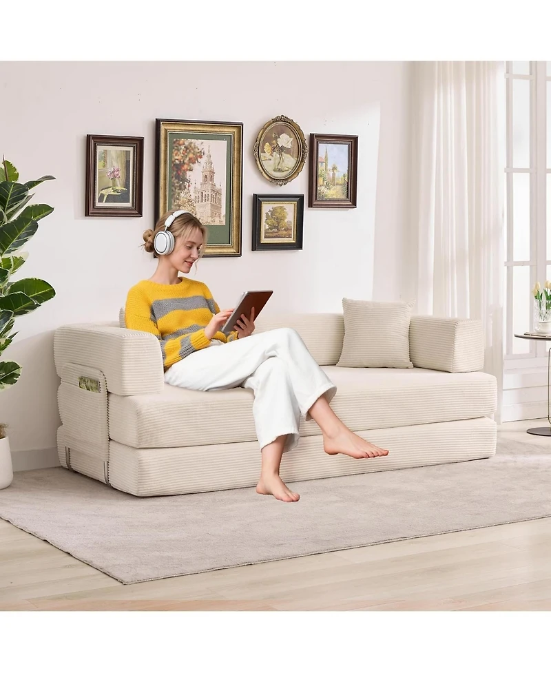 gaomon Convertible Couch - 78.7" Folding Sofa Bed with 2 Pillows, No Assembly Required for Living Room, Bedroom