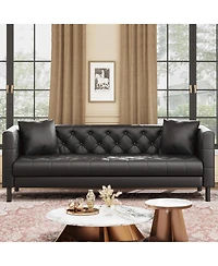 gaomon 81'' Leather Deep Seat Handmade Button Tufted 3 Seater Chesterfield Sofa Couch