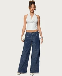 Edikted Women's Mirella Sequin Low Rise Baggy Jeans