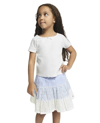 Tommy Hilfiger Girls' 4-6X Ribbed T-Shirt & Seersucker Eyelet Skort, 2-Piece Set