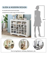 Rainsken Sleek Design 24 Shoe Cubby Console, 5-Tier Storage Cabinet with Curved Base, Freestanding Shoe Organizer for Hallway