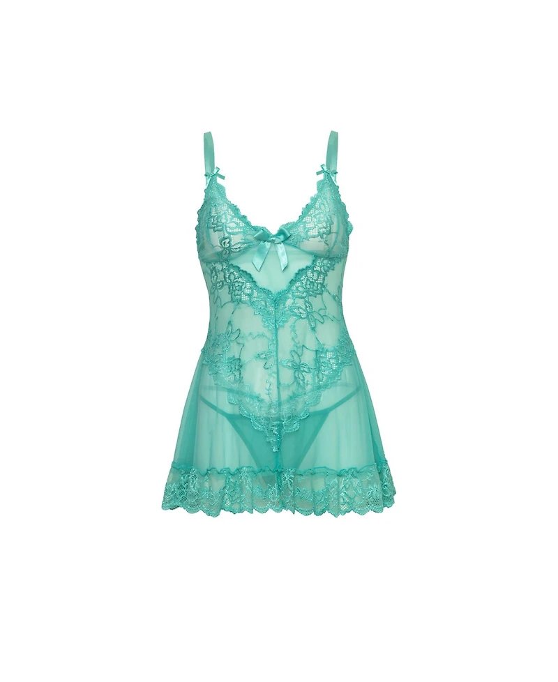 Oh La Cheri Women's Valentine Soft Cup Ruffle Hem Lace Babydoll