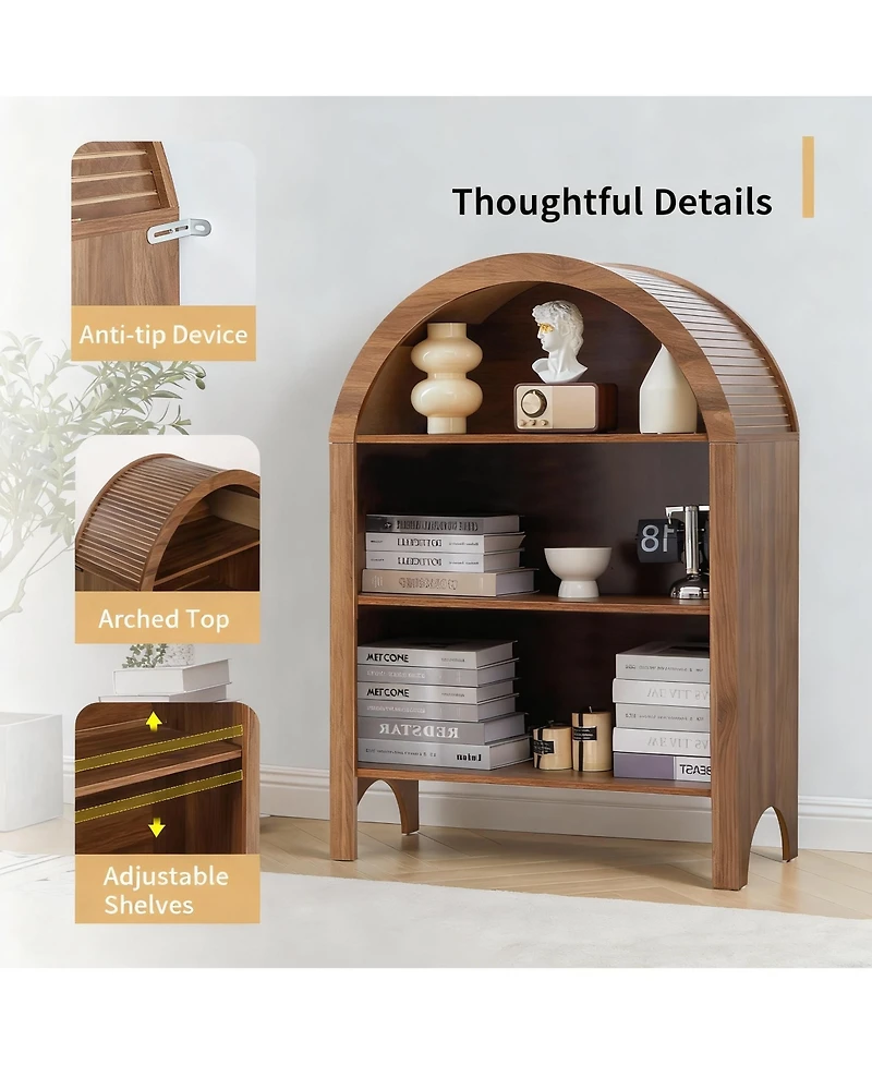 Yigii Arched 43.3" Tall 3-Tier Bookshelf for Modern Farmhouse Decor