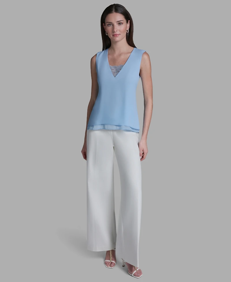 Bcbg Women's V-Neck Lace Detail Pull-On Top