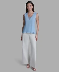 Bcbg Women's V-Neck Lace Detail Pull-On Top