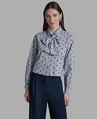 Bcbg Women's Tie-Neck Long-Sleeve Stripe Top