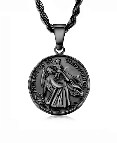 Rhona Sutton Men's Stainless Steel Black Plated St Christopher Coin Pendant