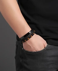 Rhona Sutton Men's Varen Cuff Tigers Eye Leather Bracelet in Stainless Steel