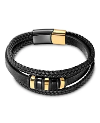 Rhona Sutton Men's Cuff Gold Plated Leather Bracelet in Stainless Steel