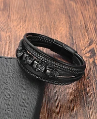 Rhona Sutton Men's Obsidian Skull Leather & Stainless Steel Bracelet
