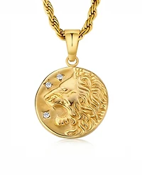 Rhona Sutton Men's Stainless Steel Lion Coin Pendant Necklace in 18k Gold Plated