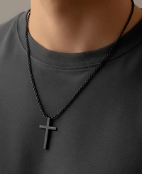 Rhona Sutton Men's Faith Cross Black Stainless Steel Pendant Necklace