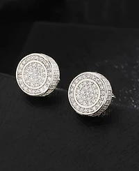 Rhona Sutton Men's Halo Iced Earrings in 14k White Gold Plated Sterling Silver