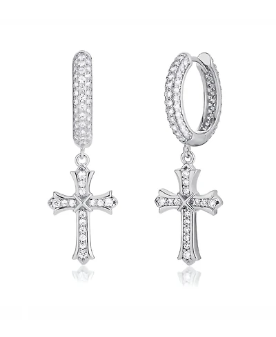 Rhona Sutton Men's Iced Cross Hoop Earrings in Sterling Silver