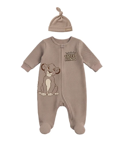Disney Baby Boys' Lion King Footed Coverall and Hat, 2-Piece Set
