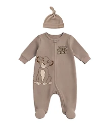 Disney Baby Boys' Lion King Footed Coverall and Hat, 2-Piece Set