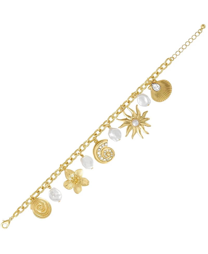 Jessica Simpson Gold-Tone Celestial Charm Bracelet with Imitation Pearls, Adjustable