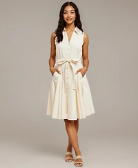 Modenaire Women's Sleeveless Button-Front Fit-and-Flare Dress